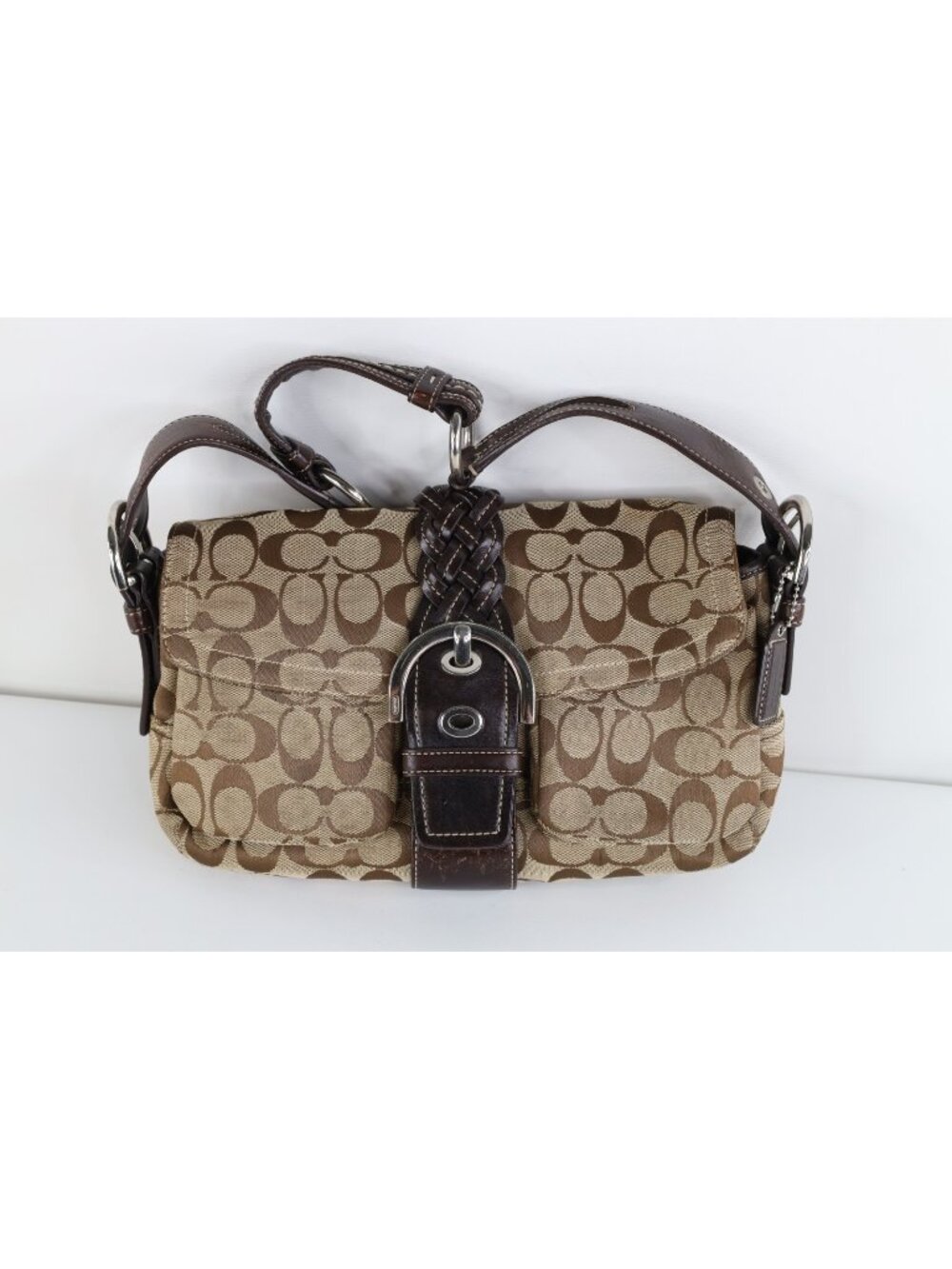 Vtg Y2K 2005 Babydoll Coach Soho Flap Braided Leather Shoulder Bag Brown 6314